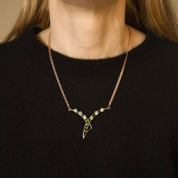 Vintage 14K Gold Chrome Diopside & Beryl Gemstone Necklace w Appraisal Report - Picture 8 of 9